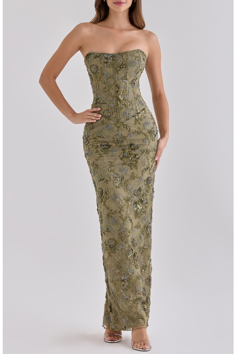 Anisa Hand Beaded Gown, Main, color, FIR GREEN