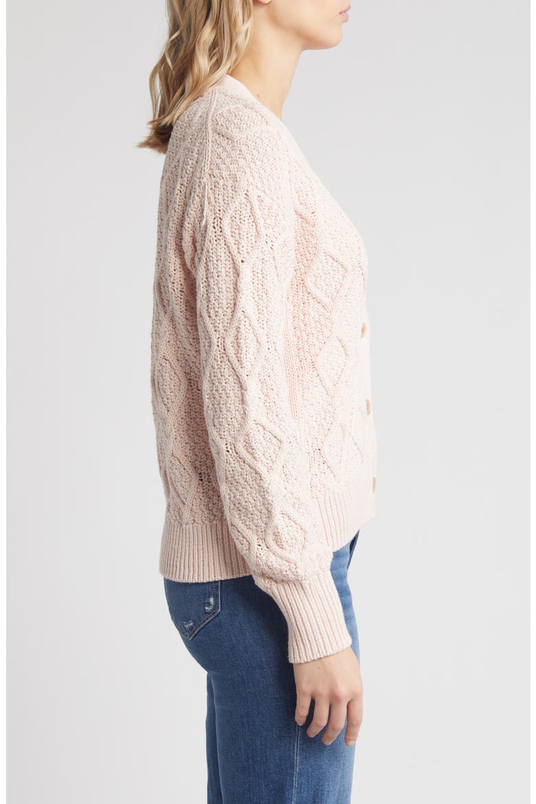 Diamond Cable Knit Cardigan, Alternate, color, PINK PEONY BUD