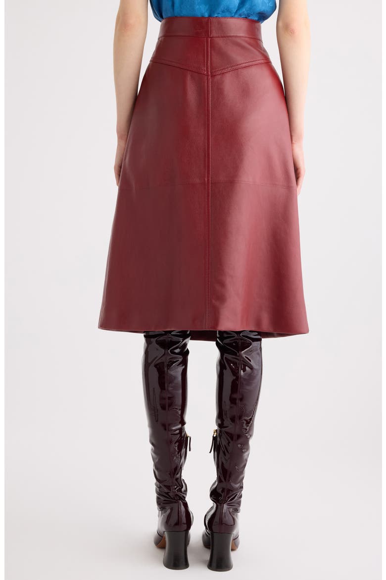 Inverted Pleat Lambskin Leather Skirt, Alternate, color, DARK RUBY