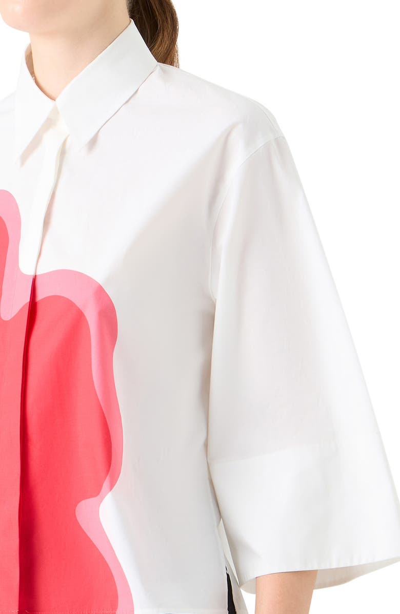 Akris punto Abstract Floral Three Quarter Sleeve Button-Up Shirt, Alternate, color, Cream-Multicolor