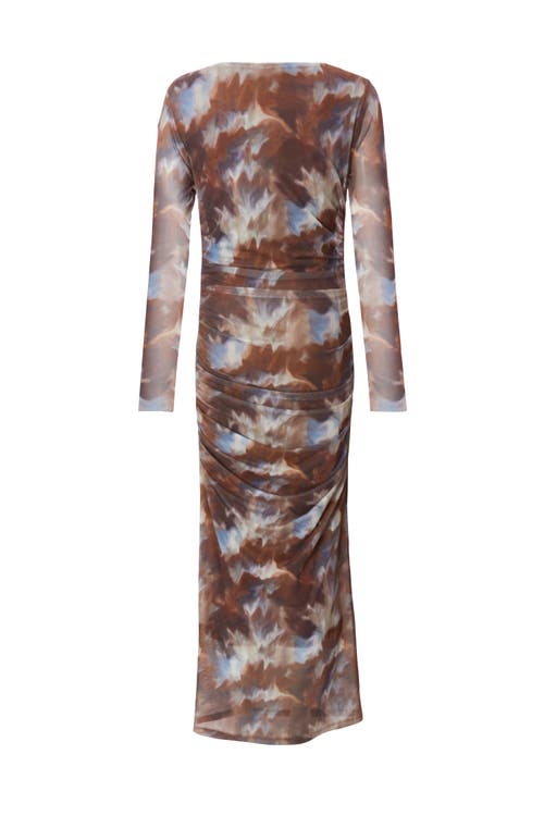 Quiz Mesh Long Sleeve Maxi Dress In Brown