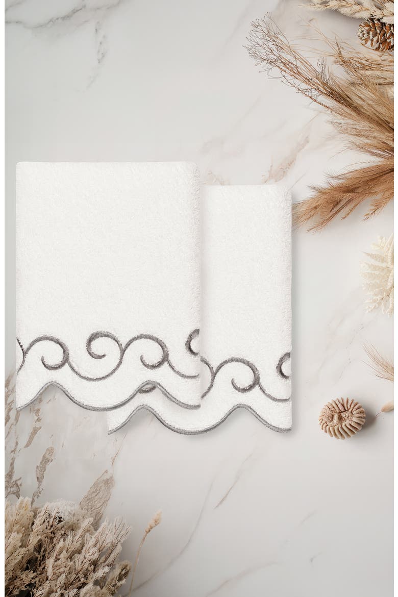 Simplicity Scallop 2-Piece Hand Towel Set, Alternate, color, WHITE/ GRAY