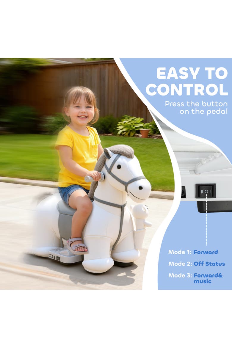 6V Kids Ride on Horse, Electric Riding Animal, Alternate, color, White