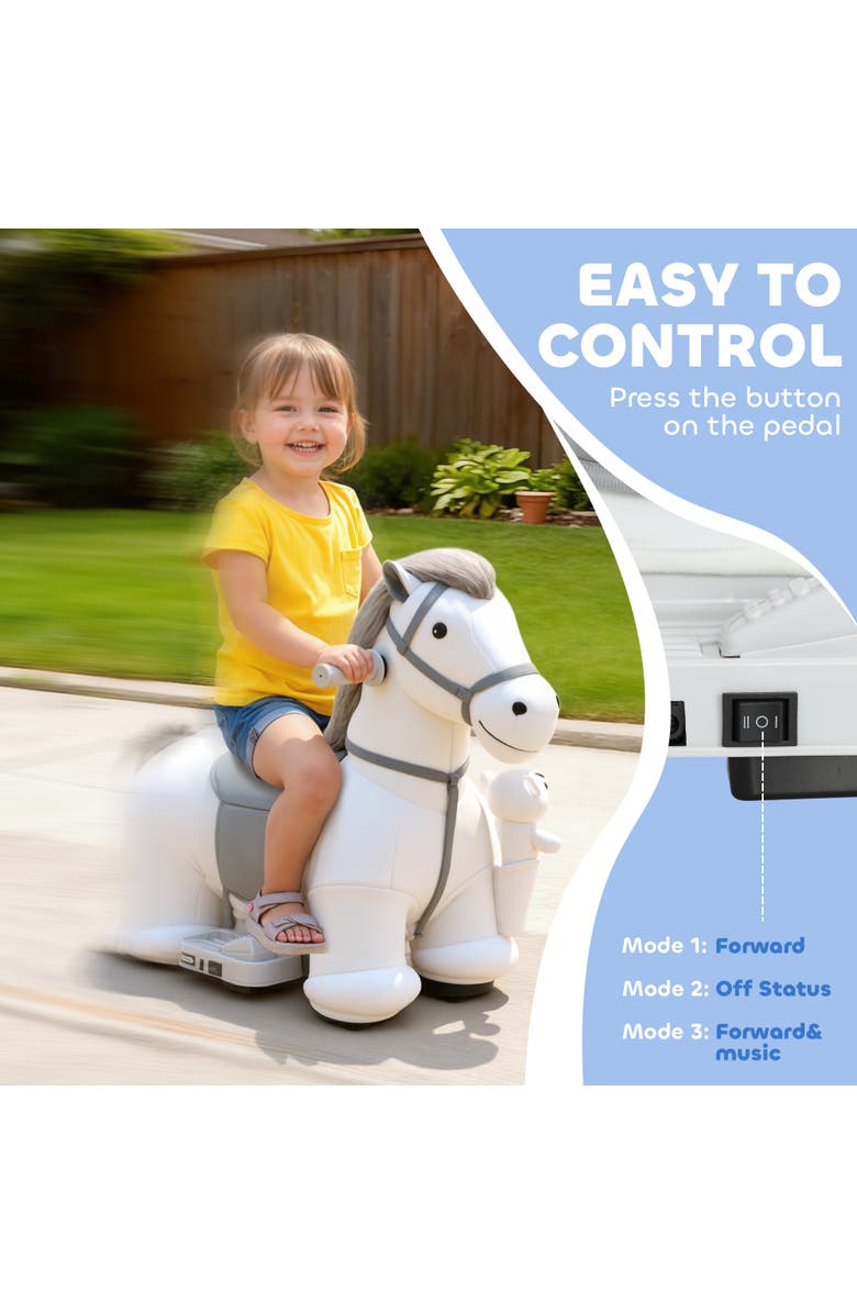 Qaba 6V Kids Ride on Horse, Electric Riding Animal, Alternate, color, White