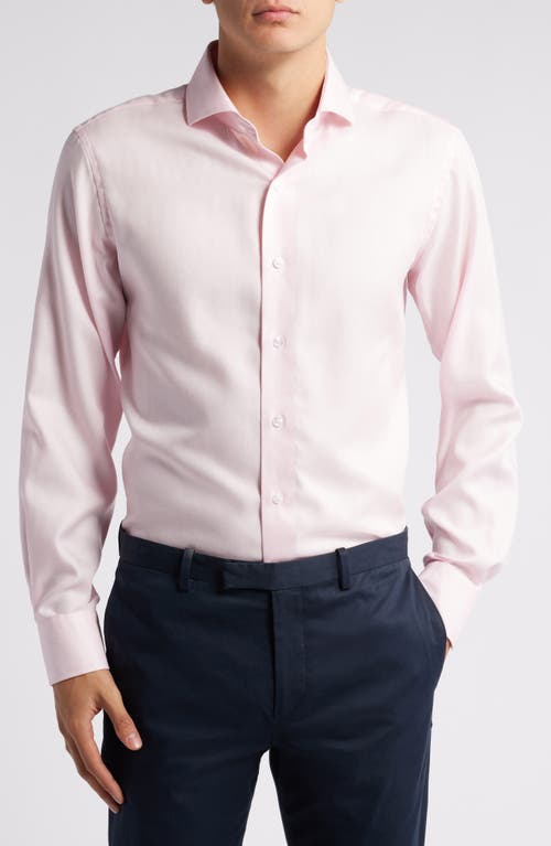 Lorenzo Uomo Herringbone Textured Button-Up Shirt in Pink 