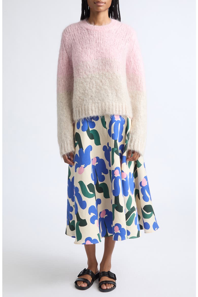 Viritt Kukkahattu Floral Cotton & Linen Skirt, Alternate, color, BLUE