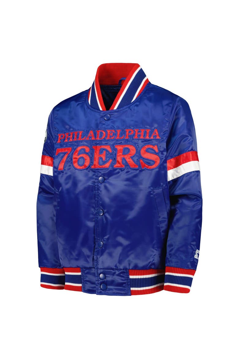 Youth Starter Royal Philadelphia 76ers Home Game Varsity Satin Full-Snap Jacket, Alternate, color, Royal