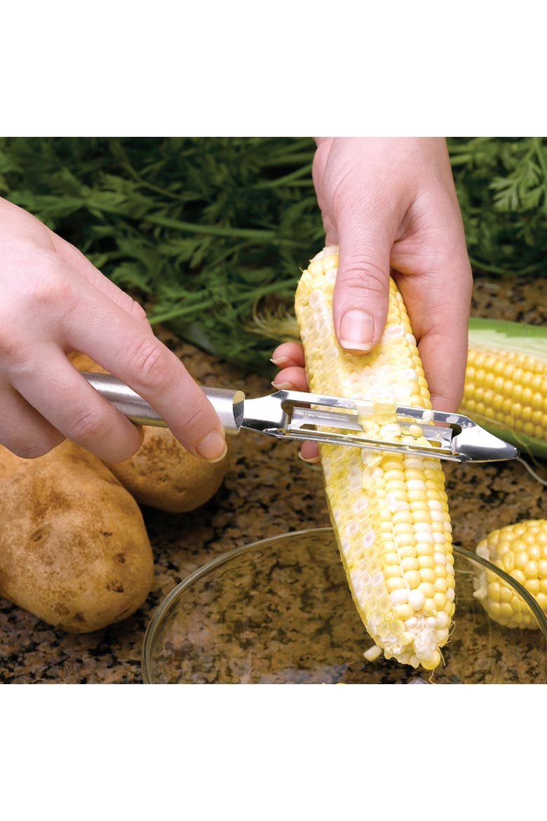 Cutlery 2-Inch Deluxe Vegetable Peeler & 5-Inch Tomato Slicer Stainless Steel Serrated Blade, Alternate, color, Silver