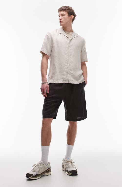 Topman Wide Leg Linen Blend Shorts In Black