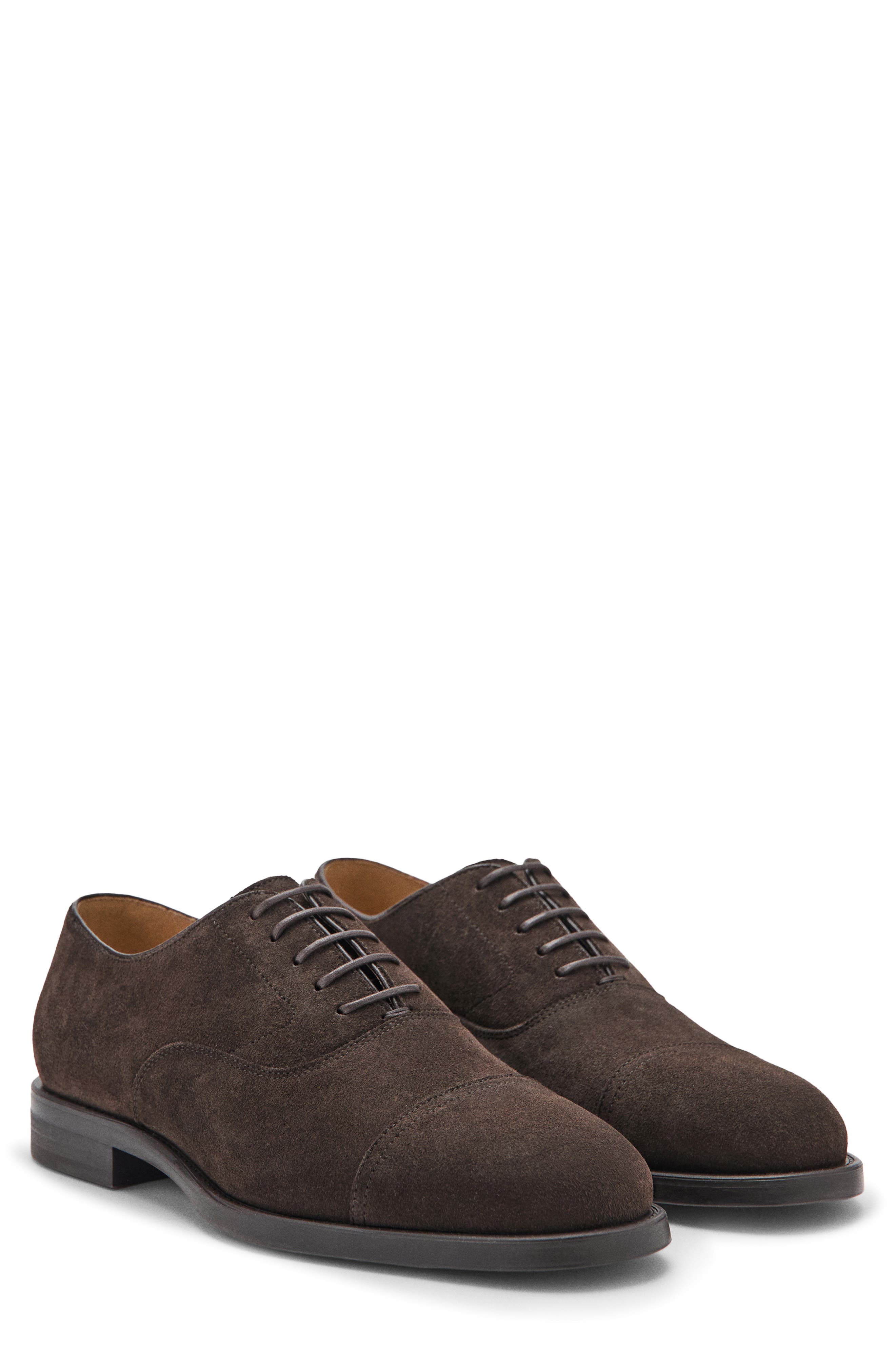 Suede Cap Toe Oxford, Main, color, CHOCOLATE
