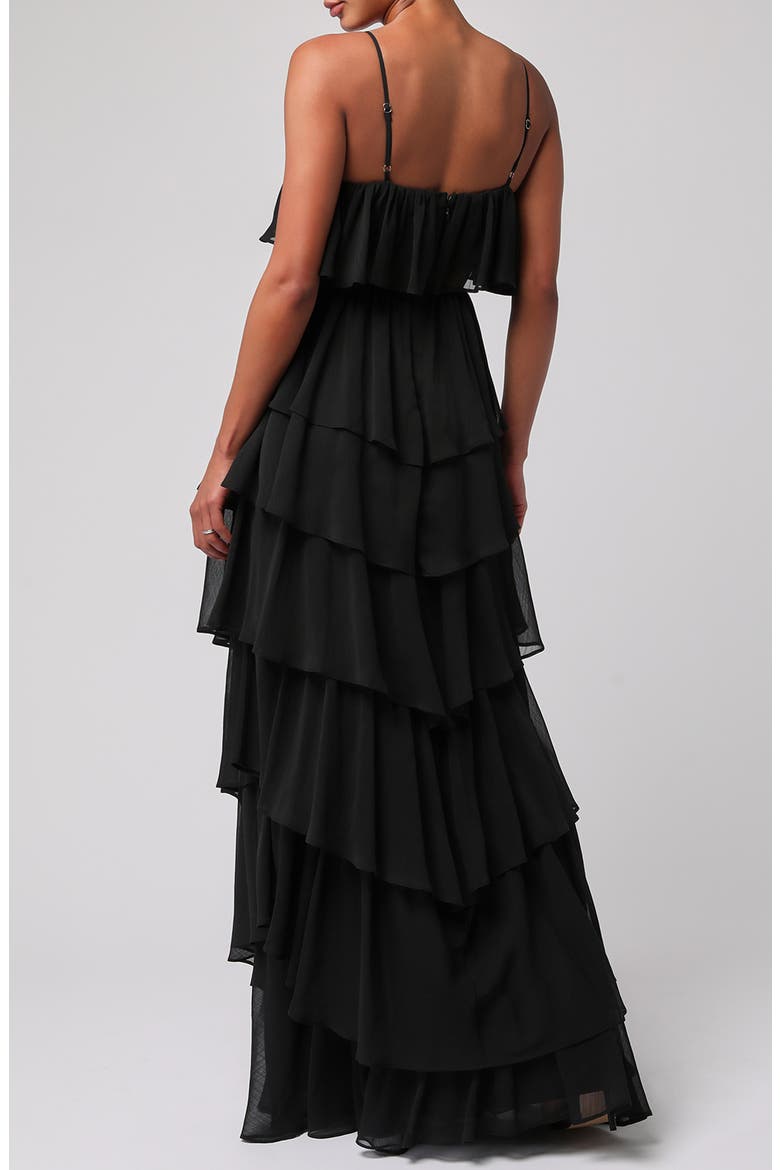 Serafina Tiered Midi Dress, Alternate, color, BLACK