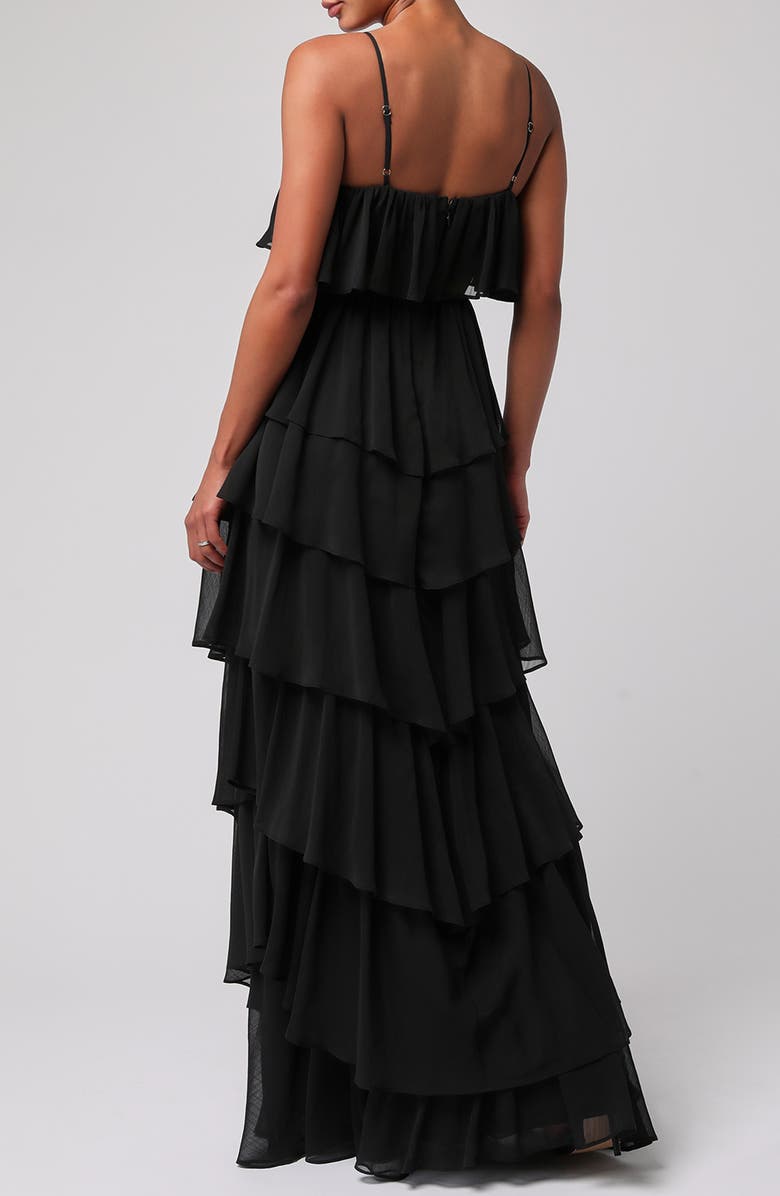 Lulus Serafina Tiered Midi Dress, Alternate, color, Black