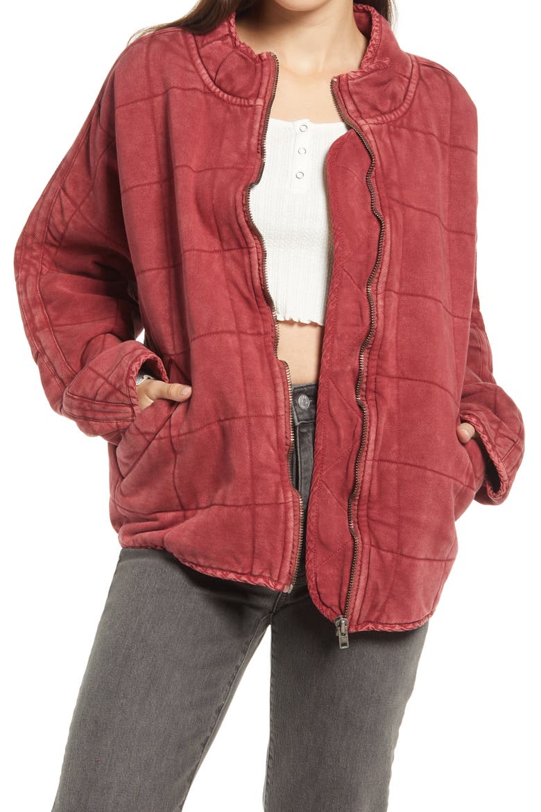 We the Free Dolman Sleeve Quilted Jacket, Main, color, CHERRY JUICE