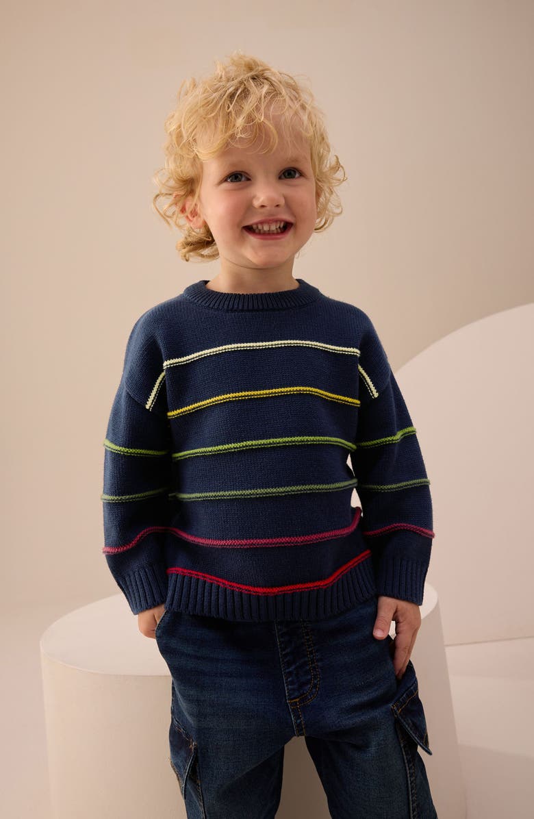 NEXT Kids' Colorblock Stripe Sweater, Alternate, color, Navy