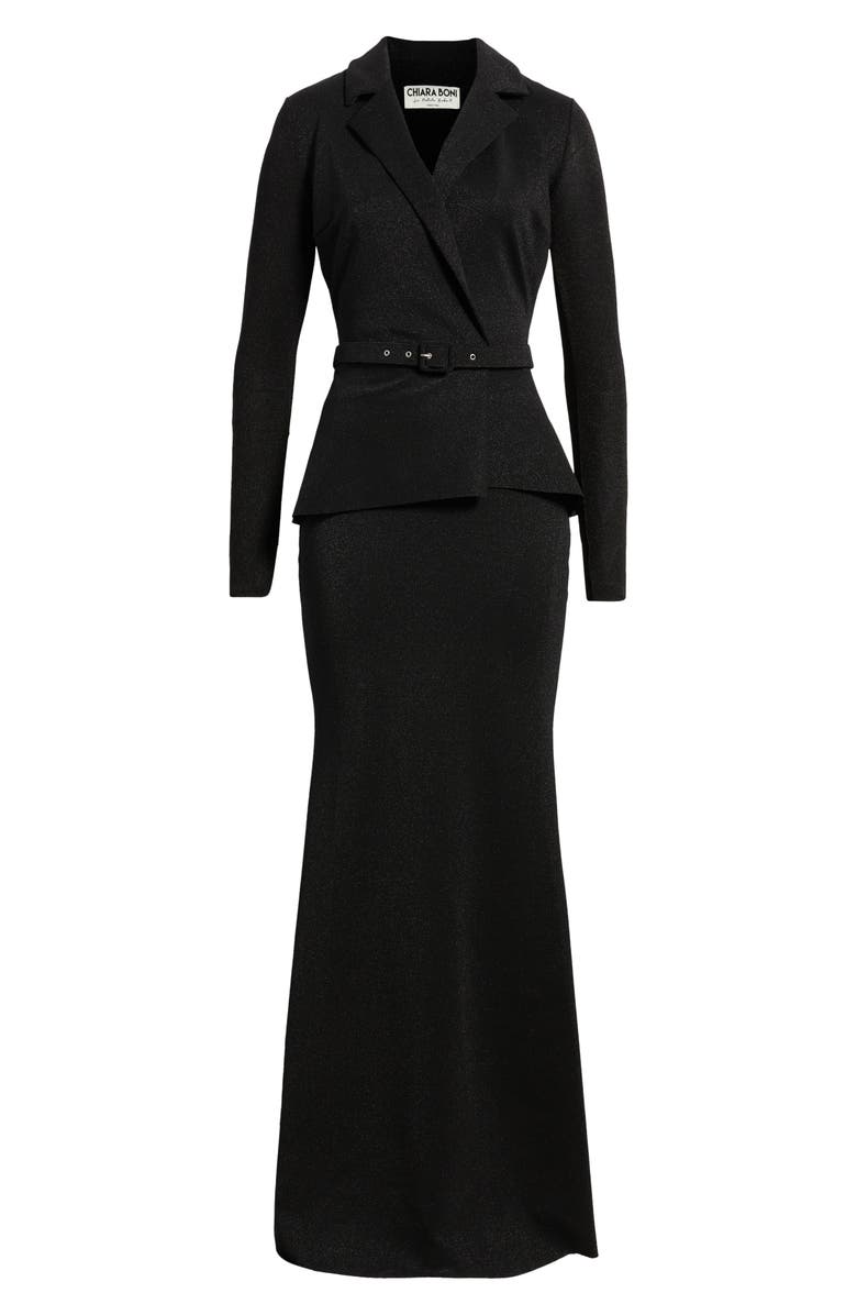 Chiara Boni La Petite Robe Thadira Belted Long Sleeve Dress, Alternate, color, Black