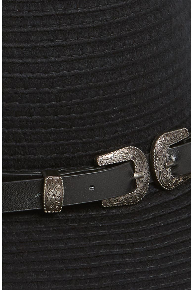 Belted Floppy Felt Hat, Alternate, color, BLACK