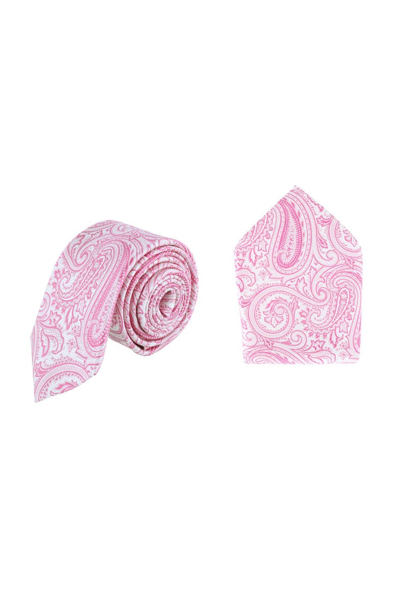 Sobee Paisley Silk Necktie and Pocket Square, Main, color, Pink