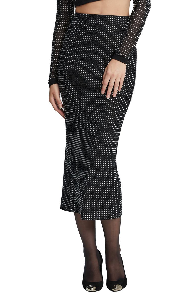 Bardot Atlas Rhinestone Embellished Skirt, Main, color, 