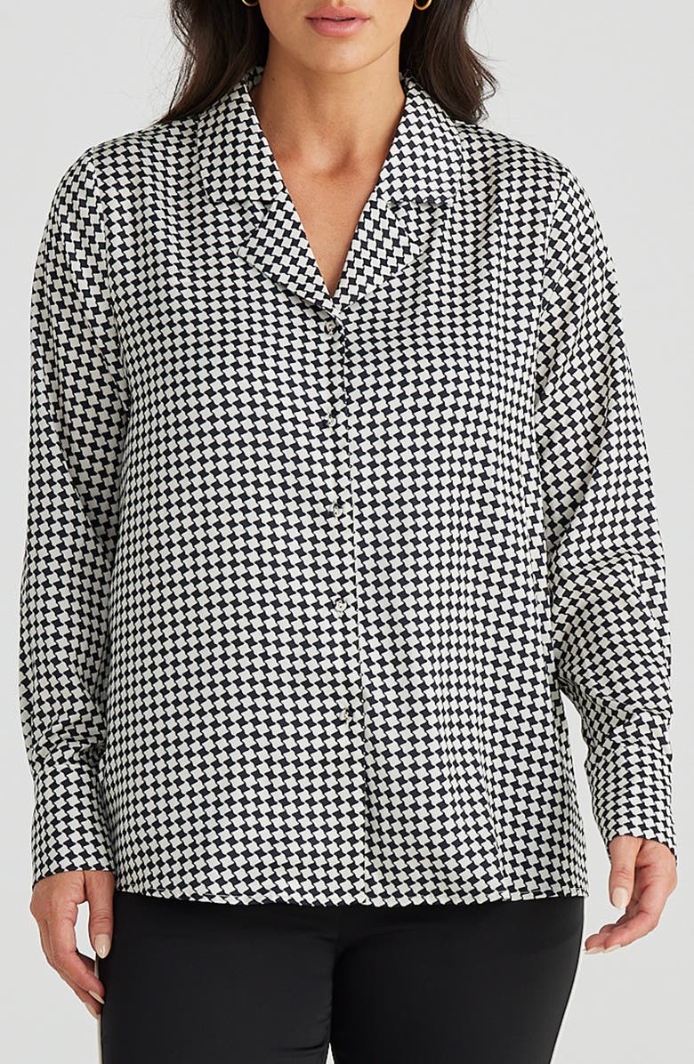 Brave+True Carrington Houndstooth Check Satin Button-Up Shirt, Main, color, Black Houndstooth