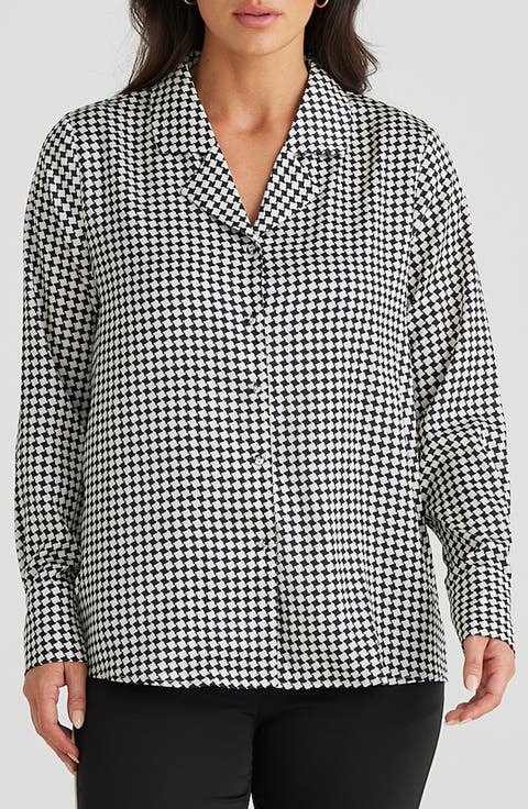 Carrington Houndstooth Check Satin Button-Up Shirt