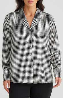 Brave+True Carrington Houndstooth Check Satin Button-Up Shirt