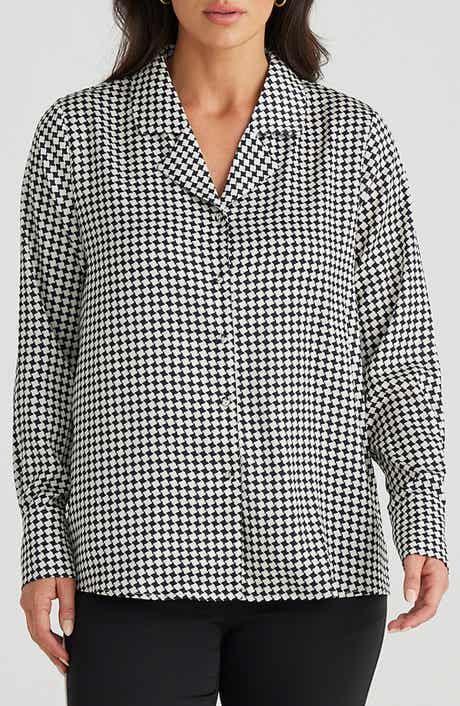 Brave+True Carrington Houndstooth Check Satin Button-Up Shirt