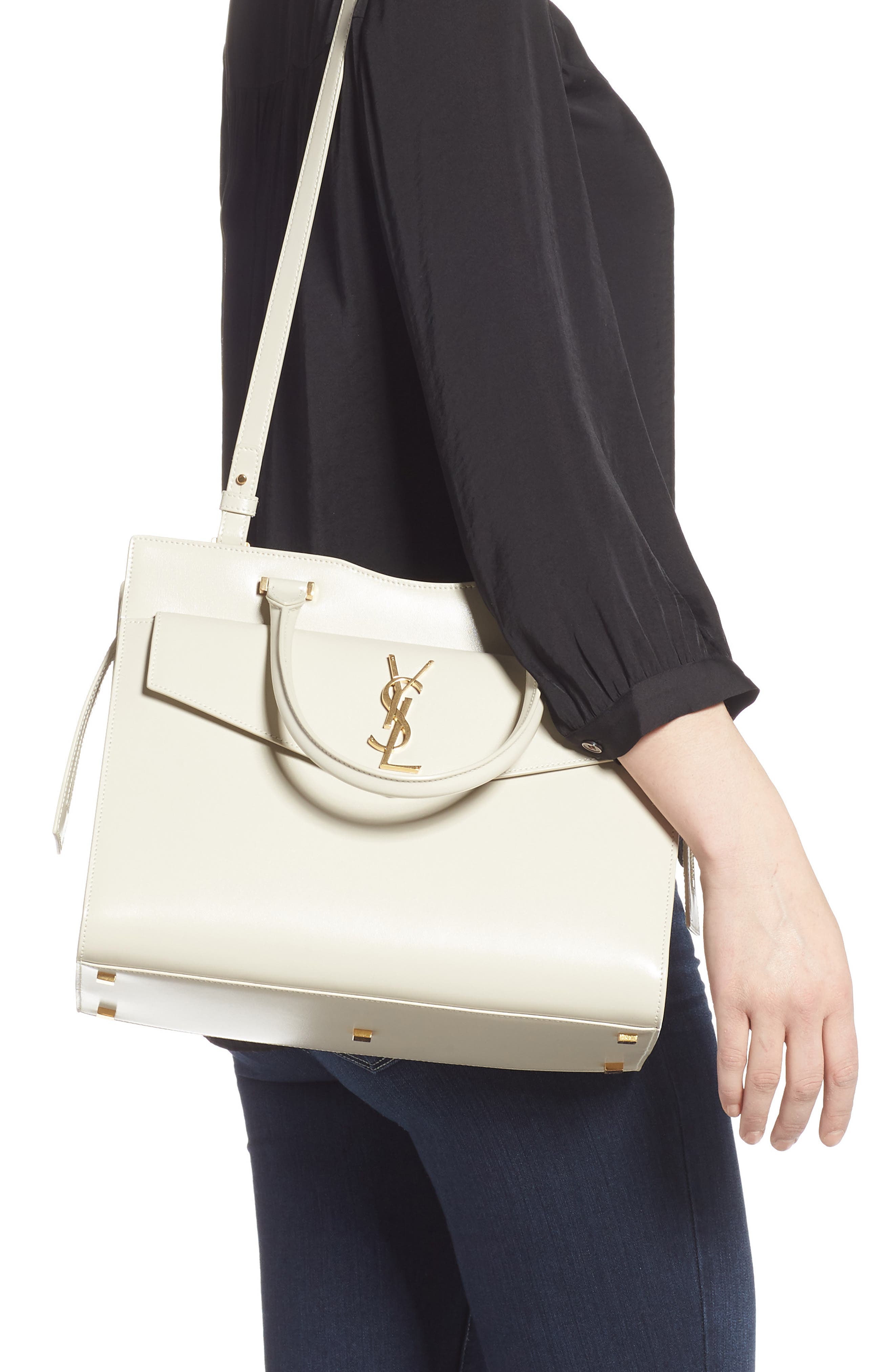 Saint Laurent Uptown Small Cabas Leather Satchel, Alternate, color, 