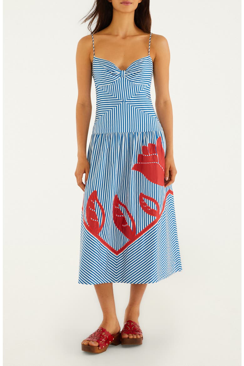 Sky Stripes Floral Embroidered Midi Dress, Main, color, BLUE