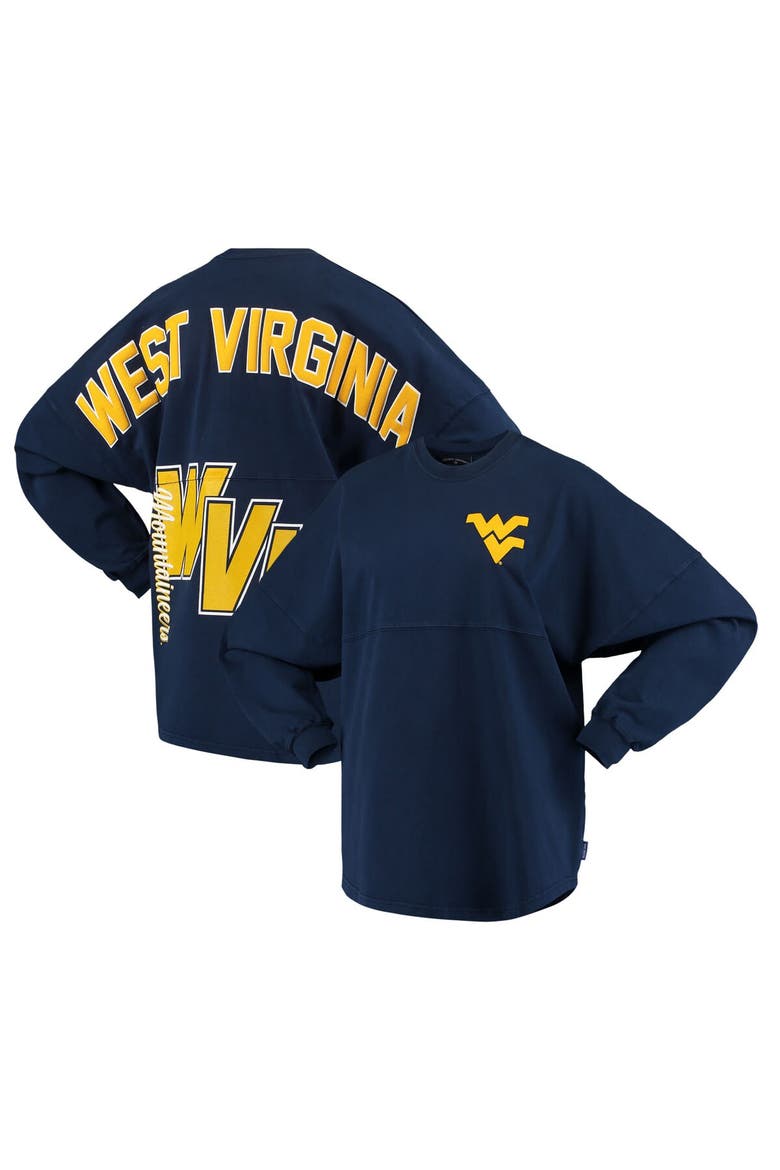Women's Navy West Virginia Mountaineers Loud n Proud Spirit Jersey T-Shirt, Main, color, Navy