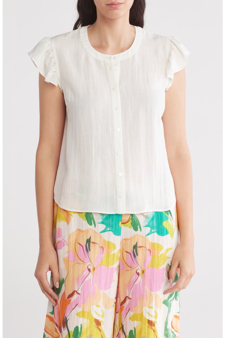 Ruffled Button-Up Shirt, Main, color, WHITE