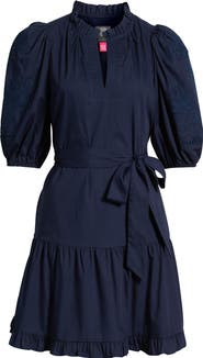 Vince Camuto Embroidered Ruffle Tie Waist Dress