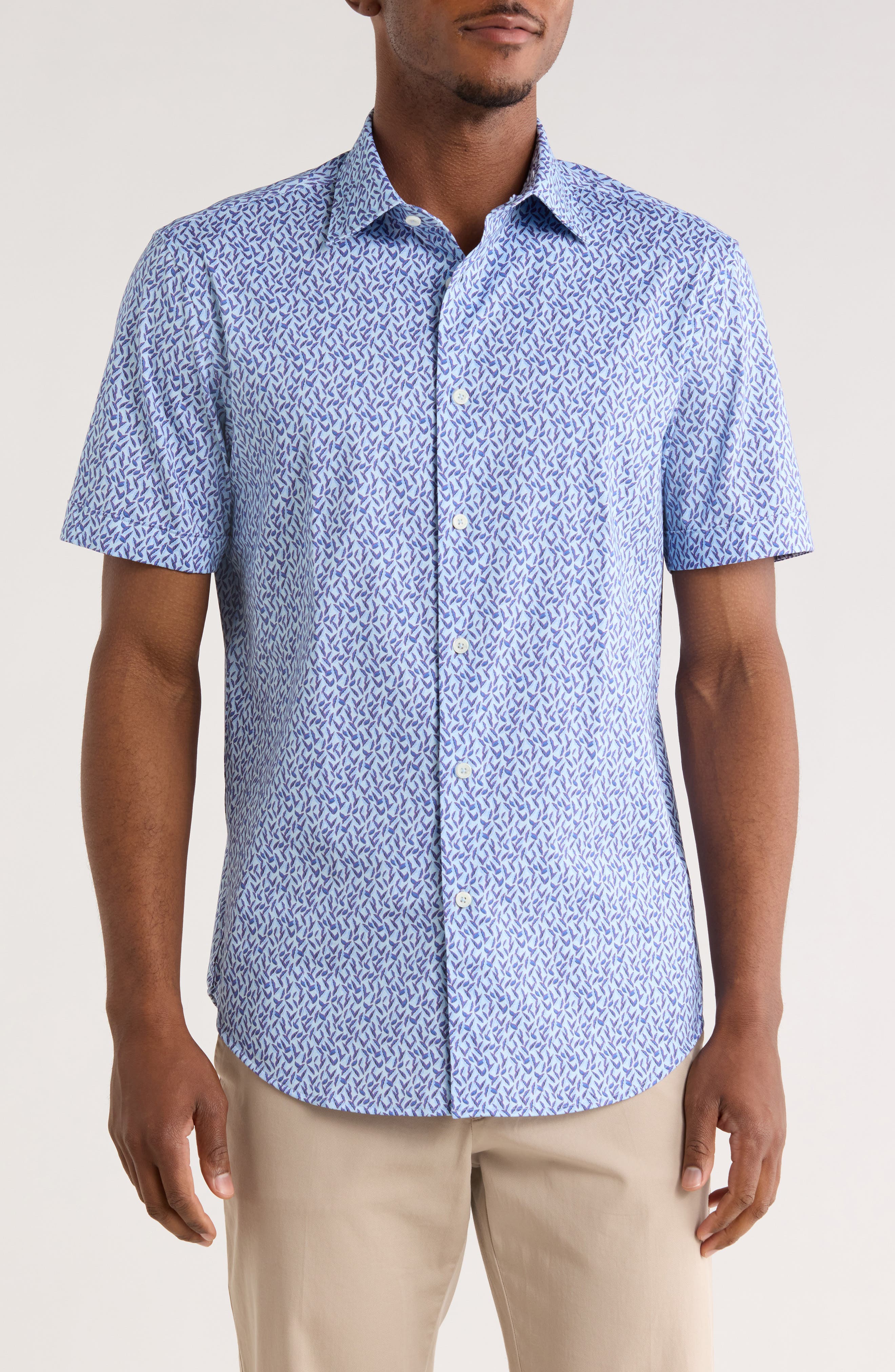 Bugatchi Geometric Short Sleeve Woven Button-Up Shirt