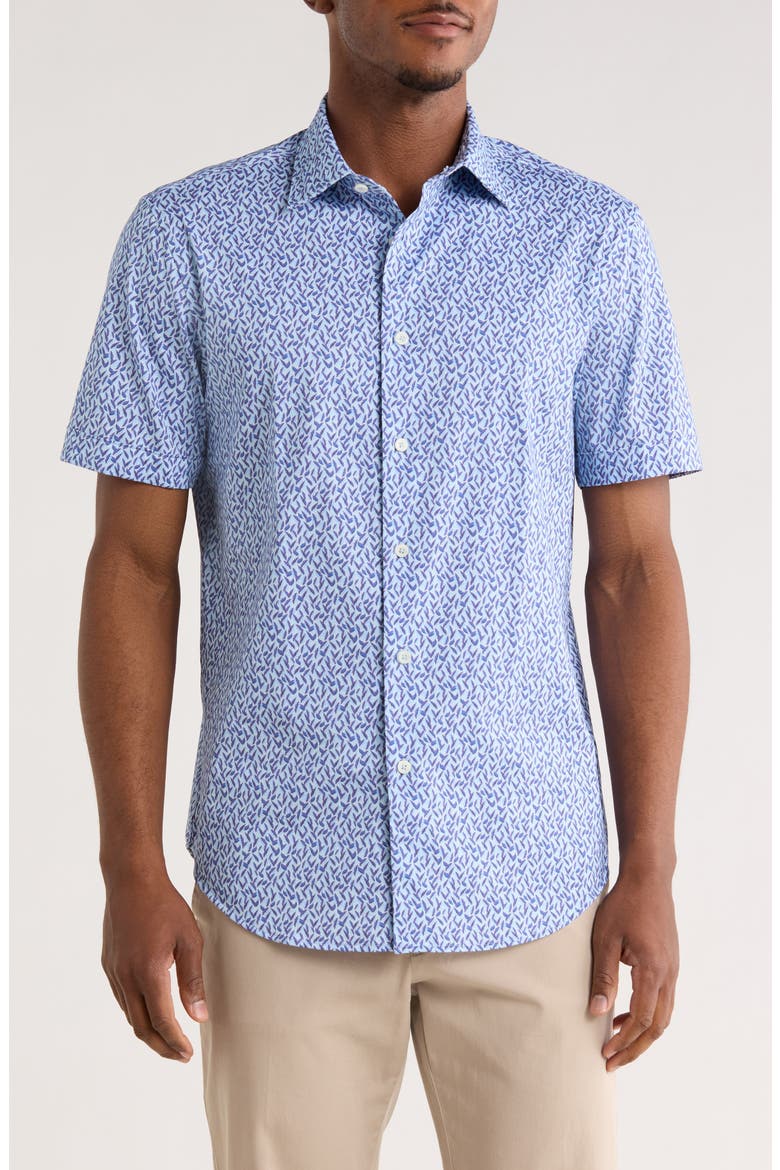 Geometric Short Sleeve Woven Button-Up Shirt, Main, color, CLASSIC BLUE