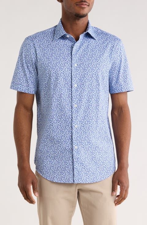 Geometric Short Sleeve Woven Button-Up Shirt