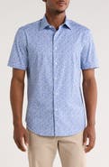 Bugatchi Geometric Short Sleeve Woven Button-Up Shirt