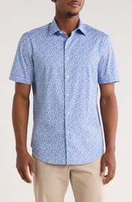Bugatchi Geometric Short Sleeve Woven Button-Up Shirt