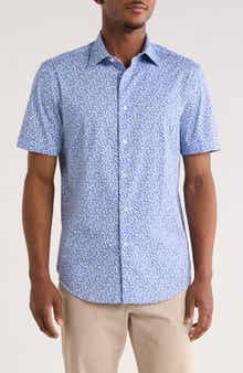Bugatchi Geometric Short Sleeve Woven Button-Up Shirt
