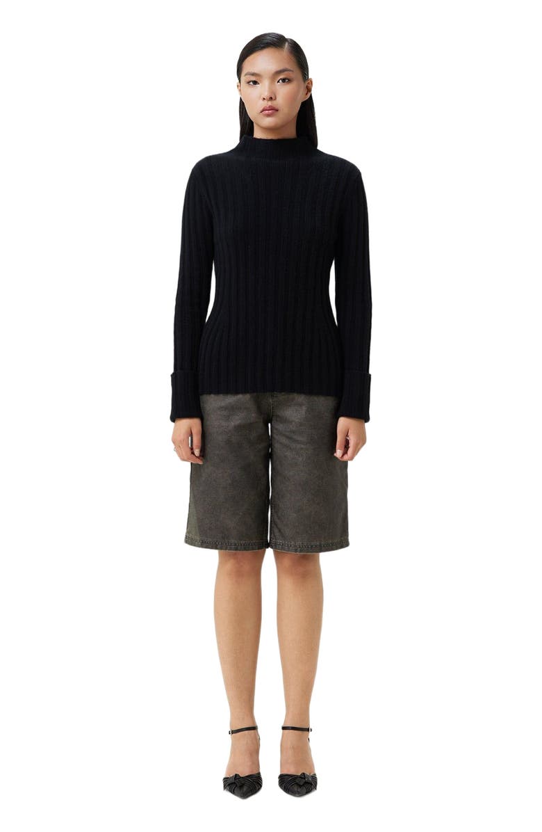 GOBI Mongolian Cashmere Cashmere Turn-Up Cuffs Sweater, Alternate, color, Black