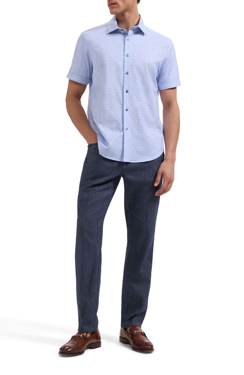 Bugatchi Miles OoohCotton<sup>®</sup> Palm Tree Print Short Sleeve Button-Up Shirt, Alternate, color, Lavender