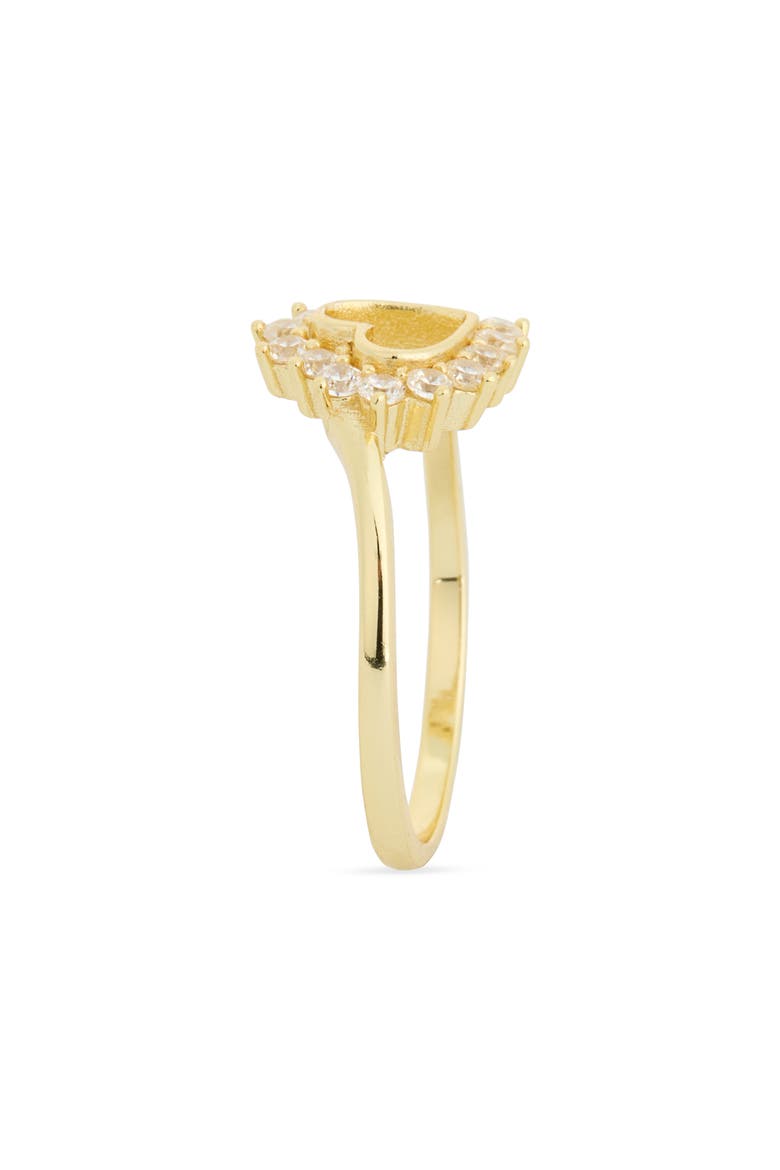 Halo Cubic Zirconia Heart Slant Ring, Alternate, color, GOLD