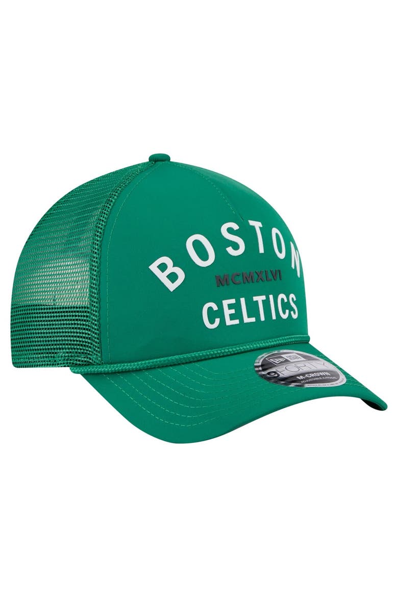 Men's New Era  Kelly Green Boston Celtics Minimalist A-Frame 9FORTY Trucker Hat, Alternate, color, Kelly Green