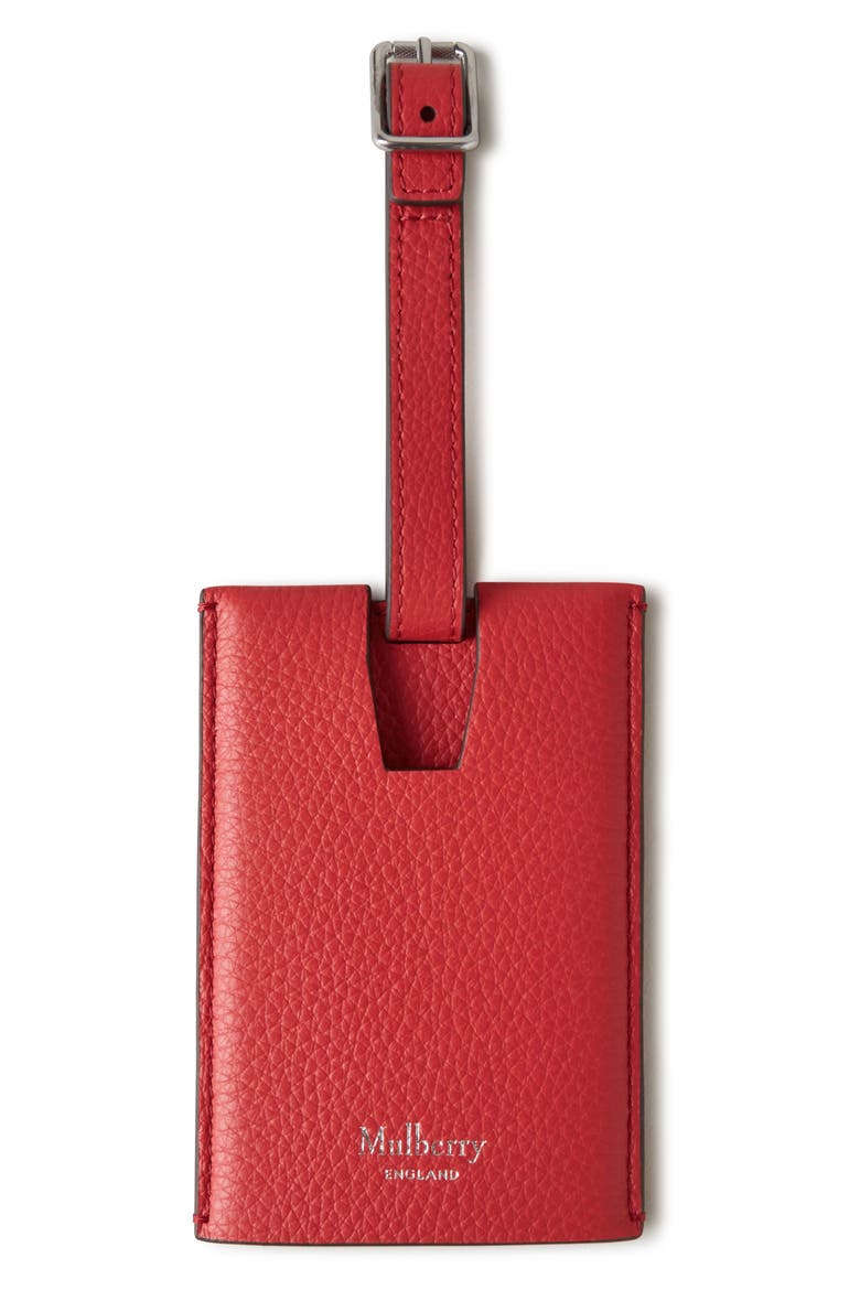 Leather Luggage Tag, Main, color, HIBISCUS RED