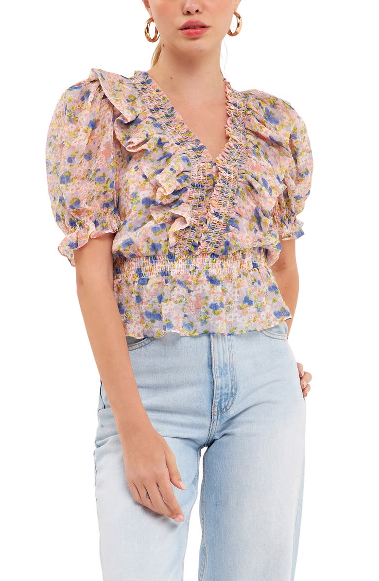 Endless Rose Smocked Ruffle Floral Blouse, Alternate, color, Pink Multi