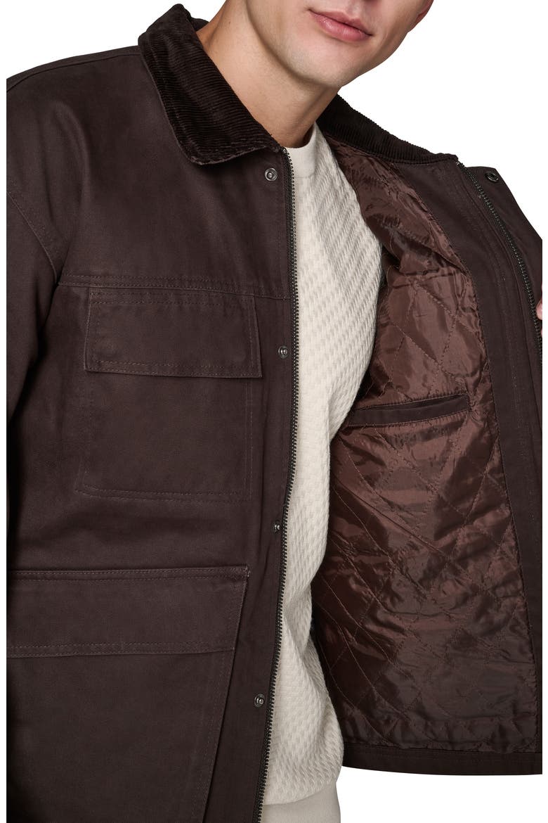 Waxed Cotton Jacket with Corduroy Collar, Alternate, color, BROWN