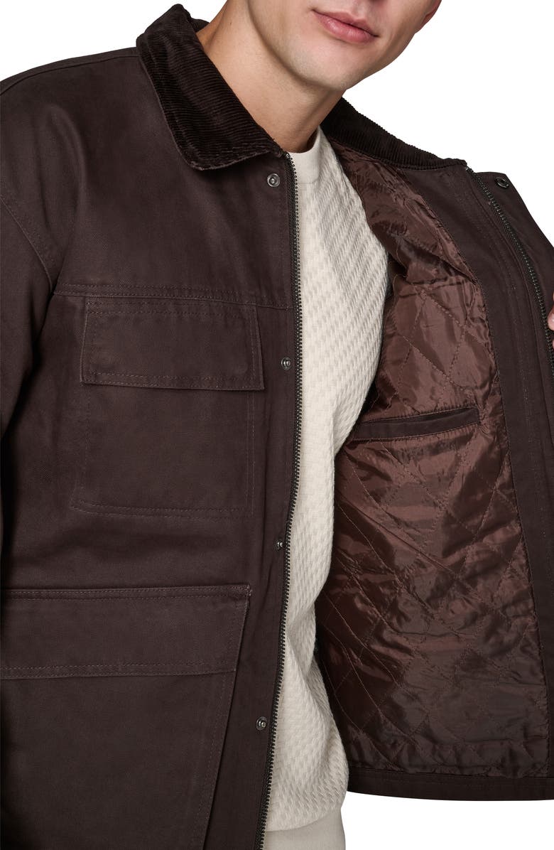 KARL LAGERFELD Waxed Cotton Jacket with Corduroy Collar, Alternate, color, Brown