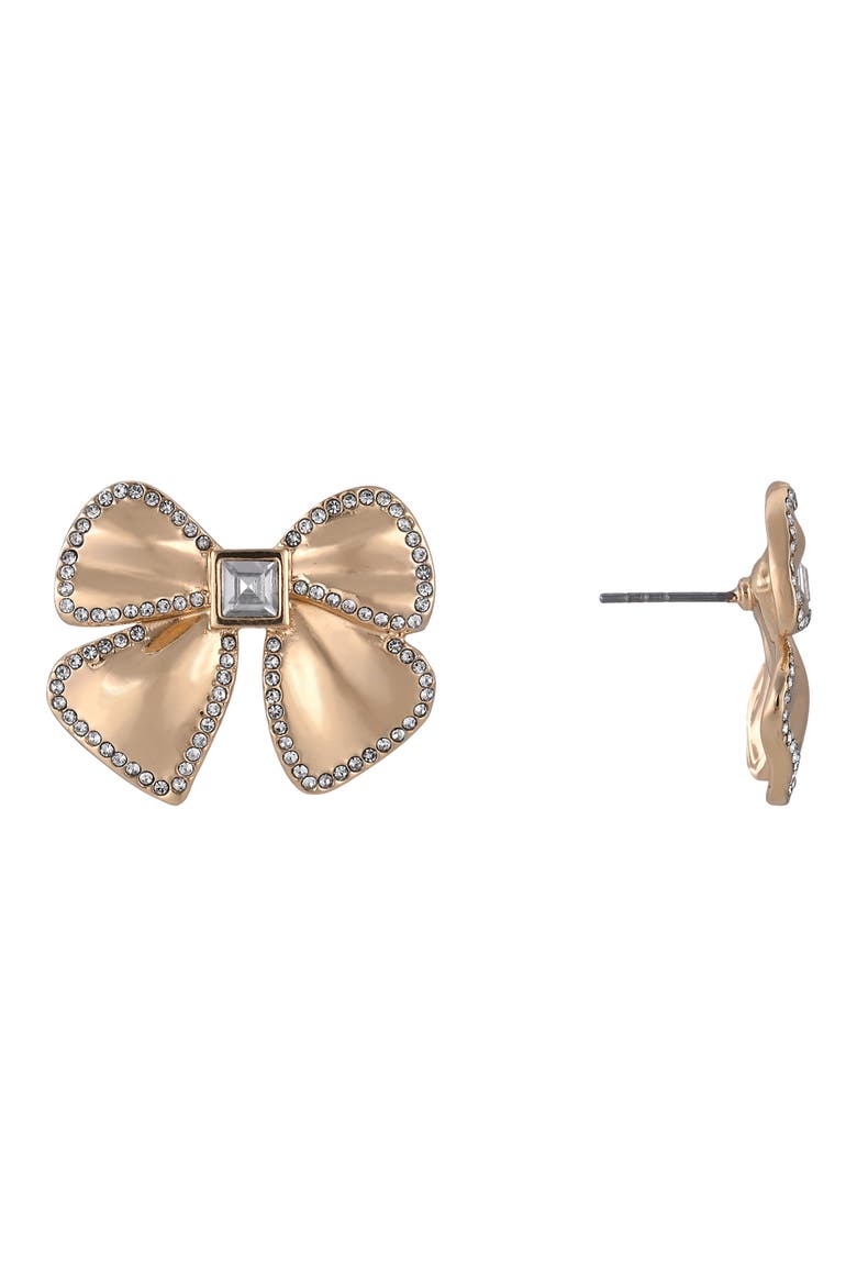 Crystal Bow Stud Earrings, Main, color, GOLD