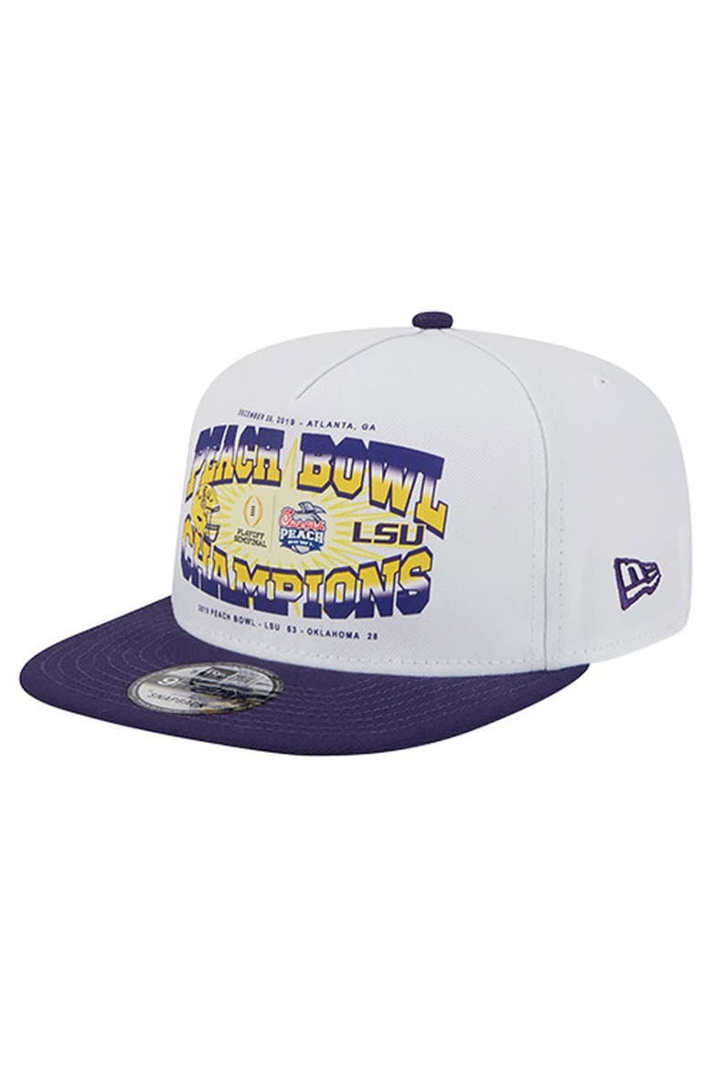 Men's New Era White/Purple LSU Tigers Retro 2019 Peach Bowl Champions 9FIFTY A-Frame Snapback Hat, Main, color, White