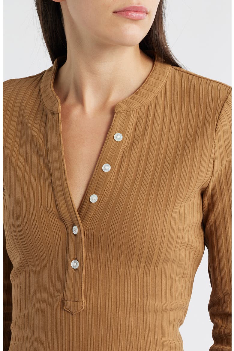 Jocelyn Rib Stretch Cotton Henley Top, Alternate, color, DARK ACORN