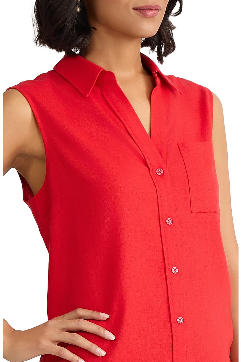 Sleeveless Linen Blend Button-Up Shirt, Alternate, color, ROUGE