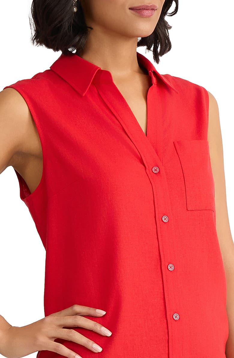 Jones New York Sleeveless Linen Blend Button-Up Shirt, Alternate, color, Rouge